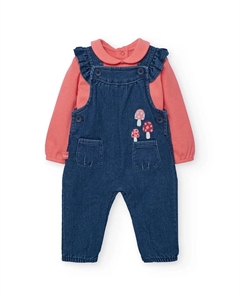Детский комплект футболка и джинсовый комбинезон, темно-синий/оранжевый Boboli