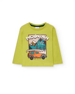 Детская футболка с рисунком спереди и длинным рукавом, оливковый зеленый Boboli