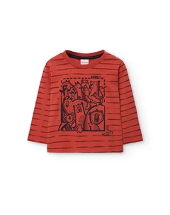 Детская футболка с полосатым принтом и рисунком на передней части, красный Boboli