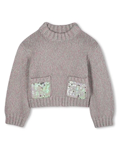 Девичий джемпер меланж с карманами, светло-серый Billieblush