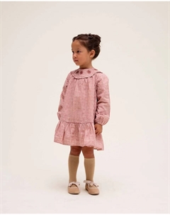 Детское платье в клетку с вышитыми цветочными деталями, светло-розовый Dadati