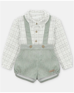 Детский комплект рубашка с мелким клетчатым принтом и полосатые шортики светло-зеленого цвета Martin aranda