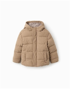 Детский стеганый пуховик с вельветовым капюшоном, светло-коричневый Zippy
