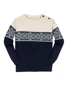 Мальчиковый органический свитер с длинным рукавом и интарсией с круглым вырезом и пуговицами, синий Hope & henry