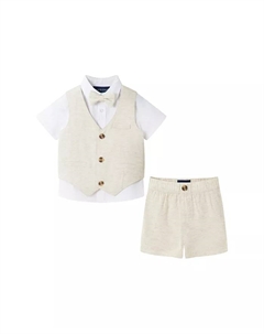 Комплект для мальчиков с коротким рукавом, жилетом и бабочкой, коричневый/бежевый Andy & evan