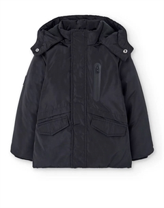 Детская куртка-парка для мальчика с длинными рукавами и однотонная, черный Boboli