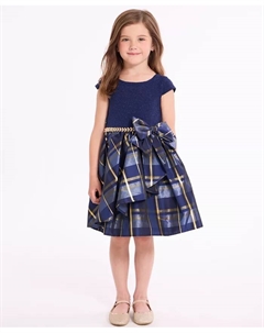 Детское платье с коротким рукавом Girls 2T-6X, переходящее от блестящей вязки к тафте каскадного кроя, синий Bonnie jean