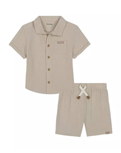 Комплект для мальчиков: рубашка на пуговицах и шорты с завязками из газы Calvin klein