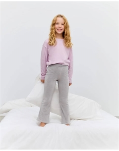 Девочковые трикотажные длинные штаны с расклешенными ребристыми манжетами, антрацитовый Cotton juice