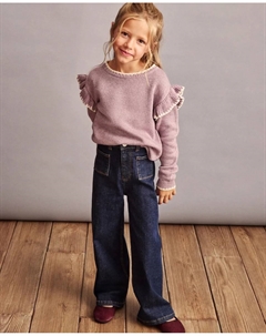 Джемпер свободного кроя с оборками и контрастными деталями для девочки, лиловый Coconut el corte inglés