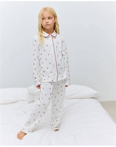 Длинная детская пижама на пуговицах с принтом, белый Cotton juice