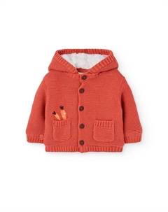 Вязаная детская куртка с застежкой на пуговицы и капюшоном, оранжевый Boboli