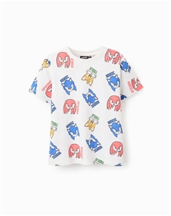 Детская футболка с коротким рукавом с принтом Соник, белый Zippy