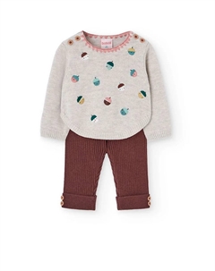 Комплект для малыша трикотажный с штанишками и джемпером, бежевый/коричневый Boboli