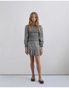 Детская блузка с принтом, со сборками «гнездо пчелы» и длинным объемным рукавом на эластичных манжетах, черный Scalpers