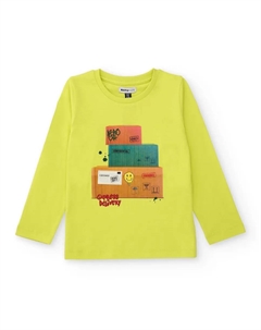 Детская длинная футболка зеленого лаймового цвета с принтом коробок Tuc tuc