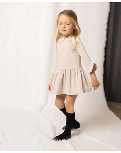Платье для девочки из экрю с гипюровым воротником, бежевый Fina ejerique