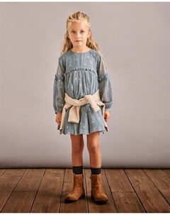 Детское платье с длинным рукавом из гладкой бамбуковой ткани с блеском, серо-зеленый Coconut el corte inglés