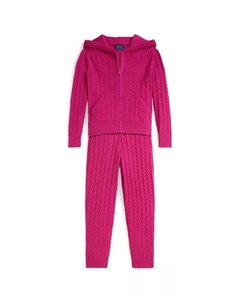 Детский комплект для девочек 2T-6X: худи с кабельным узором и брюки на молнии, розовый Polo ralph lauren