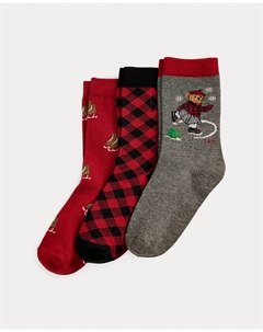 Набор из 3 длинных детских носков для девочек с медведем Поло, мультиколор Polo ralph lauren