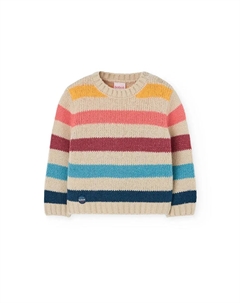 Детский джемпер с полосатым принтом и круглым вырезом, бежевый Boboli