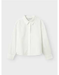 Лонгслив Mädchen Bluse Popeline locker kurz Hemdkragen, белый Name it