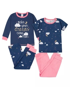 Детские пижамы для девочек из 100% хлопка, 4 предмета, облегающий крой, розовый Gerber