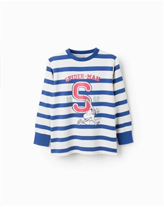 Футболка для мальчика 100% хлопок в полоску с изображением Человека-паука, синий/белый Zippy