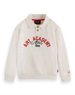 Поло с длинным рукавом Relaxed Fit Front Artwork, белый Scotch&soda