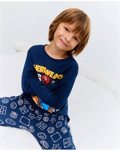 Длинная пижама с принтом Super Mario Bross для мальчика, темно-синий Cotton juice