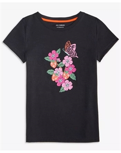 Детская футболка с коротким рукавом и цветочным принтом, размеры 5-20, черный Epic threads