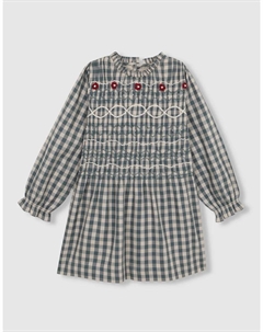 Девичье платье в клетку с вышивкой, темно-зеленый Gocco