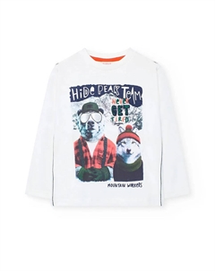 Детская футболка с рисунком спереди и длинным рукавом, белый Boboli