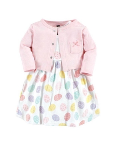 Комплект хлопкового платья и кардигана для маленьких девочек, пасхальные яйца, розовый Hudson baby