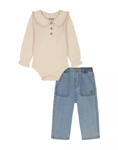 Детский комплект для девочек: боди с воротником питер пэн и джинсовые брюки клеш Calvin klein