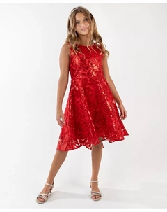 Девчачье платье 7-16 лет с вышивкой силуэт A-Line асимметричный низ, красный Rare editions