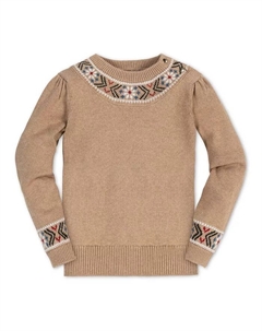Детский свитер с длинным рукавом и жаккардовой отделкой для девочек, коричневый Hope & henry