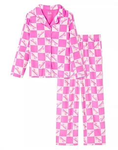 Детский пижамный комплект для девочек 4-10 лет: топ с длинными рукавами и брюки, розовый Barbie