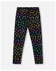 Детские легинсы из стретч-джерси с разноцветным леопардовым принтом - для малышей и детей, черный Deux par deux