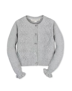 Органический укороченный кардиган с ажурным узором и рюшами на манжетах для девочек Little and Big Girls, серый Hope & henry