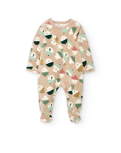 Велюровый детский комбинезон с фантазийным принтом и круглым воротником, бежевый Boboli