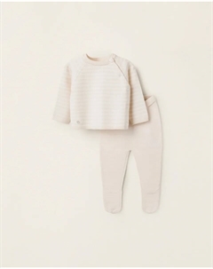 Детский комплект жакет и вязаные ползунки, бежевый/белый Zippy