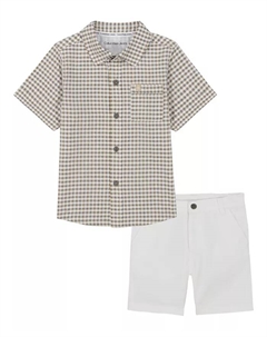 Детский комплект для мальчиков: рубашка с коротким рукавом в клетку из пике и шорты из твила, 2 предмета Calvin klein