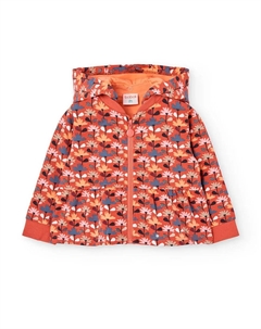 Детская флисовая куртка с капюшоном и крупным принтом, оранжевый Boboli