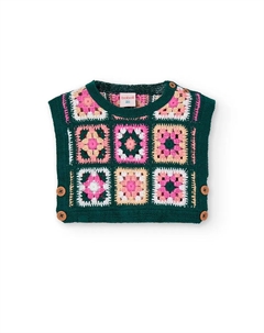 Вязаный детский жилет с цветочным принтом и круглым вырезом, темно-зеленый Boboli