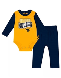 Детский комплект для мальчиков и девочек: боди с длинными рукавами и штанишки West Virginia Mountaineers в синем цвете Outerstuff