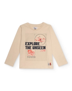 Бежевая футболка с длинным рукавом для мальчика с технологическим принтом Tuc tuc