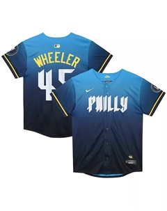 Детская бейсбольная майка Philadelphia Phillies 2024 City Connect Limited с именем Zack Wheeler, голубая Nike