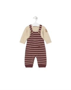 Детский комплект однотонная футболка и вязаный полосатый комбинезон, гранатовый Tous