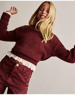 Детский оверсайз джемпер с открытой вязкой и лодочным вырезом, терракотовый Coconut el corte inglés